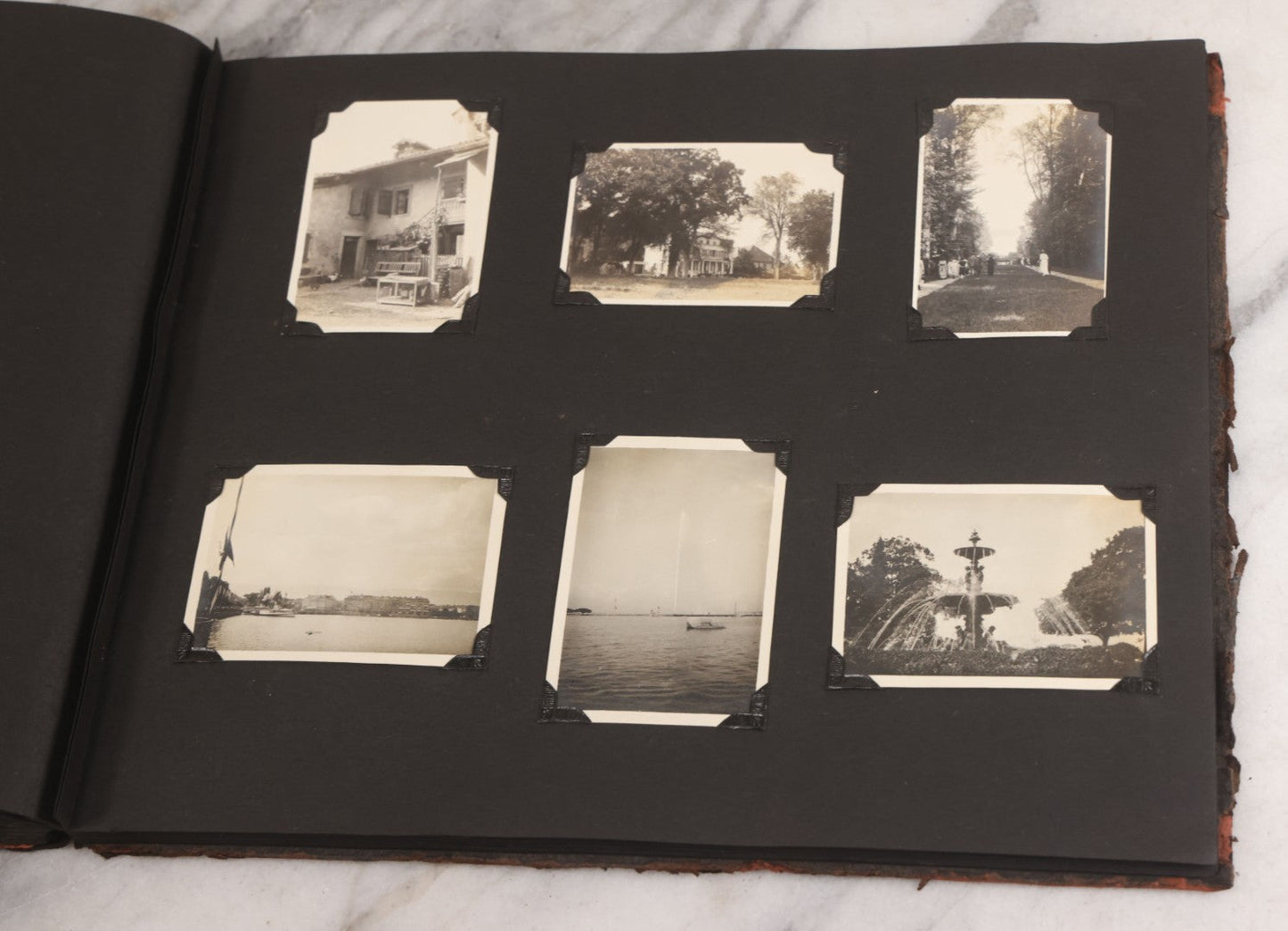 Lot 013 - Antique Snapshot Photo Album Containing 250+ Photographs Including Baseball Game & Player In An "Amherst" Jersey, Travel On Ship "Cape Diamond," Quebec, Italy, Hot Air Balloons, Early Passenger Airplane, Egyptian Pyramids And Sphinx, Circa 1920