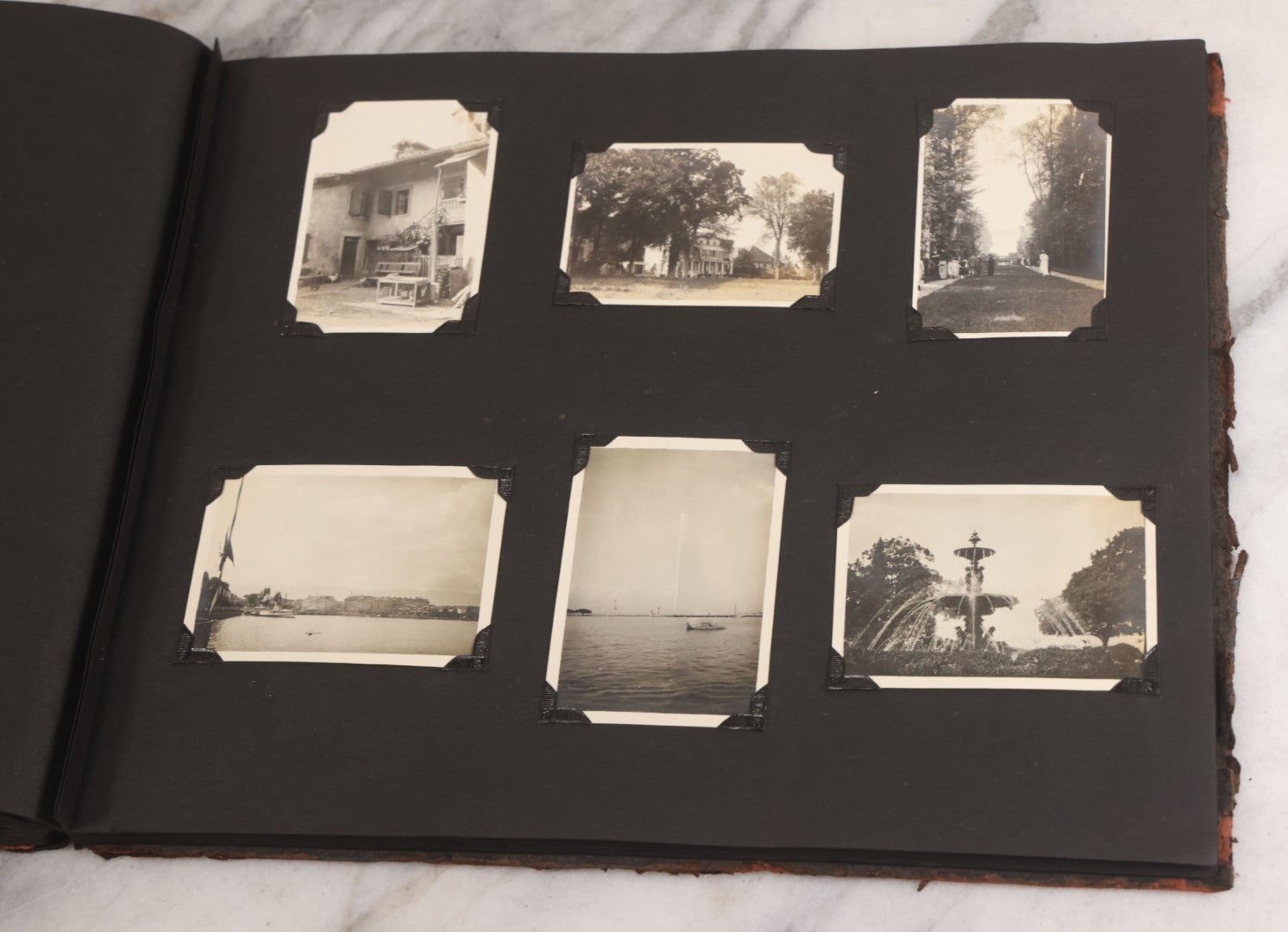 Lot 013 - Antique Snapshot Photo Album Containing 250+ Photographs Including Baseball Game & Player In An "Amherst" Jersey, Travel On Ship "Cape Diamond," Quebec, Italy, Hot Air Balloons, Early Passenger Airplane, Egyptian Pyramids And Sphinx, Circa 1920