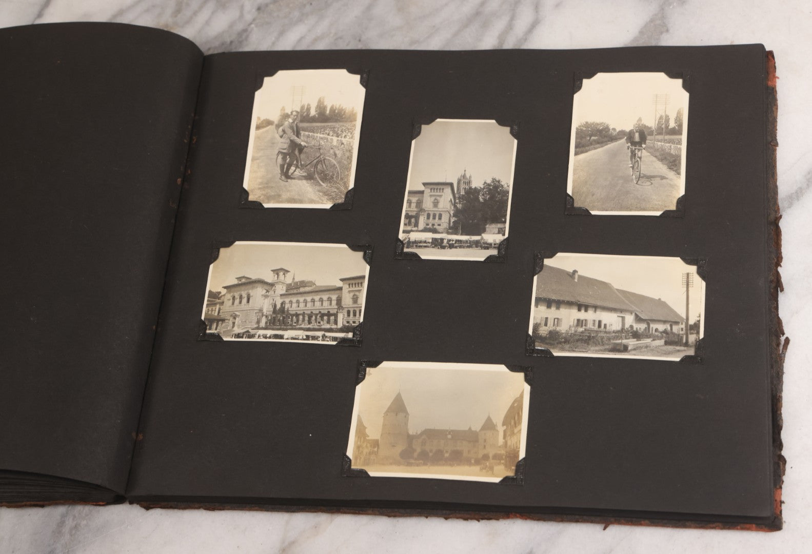 Lot 013 - Antique Snapshot Photo Album Containing 250+ Photographs Including Baseball Game & Player In An "Amherst" Jersey, Travel On Ship "Cape Diamond," Quebec, Italy, Hot Air Balloons, Early Passenger Airplane, Egyptian Pyramids And Sphinx, Circa 1920