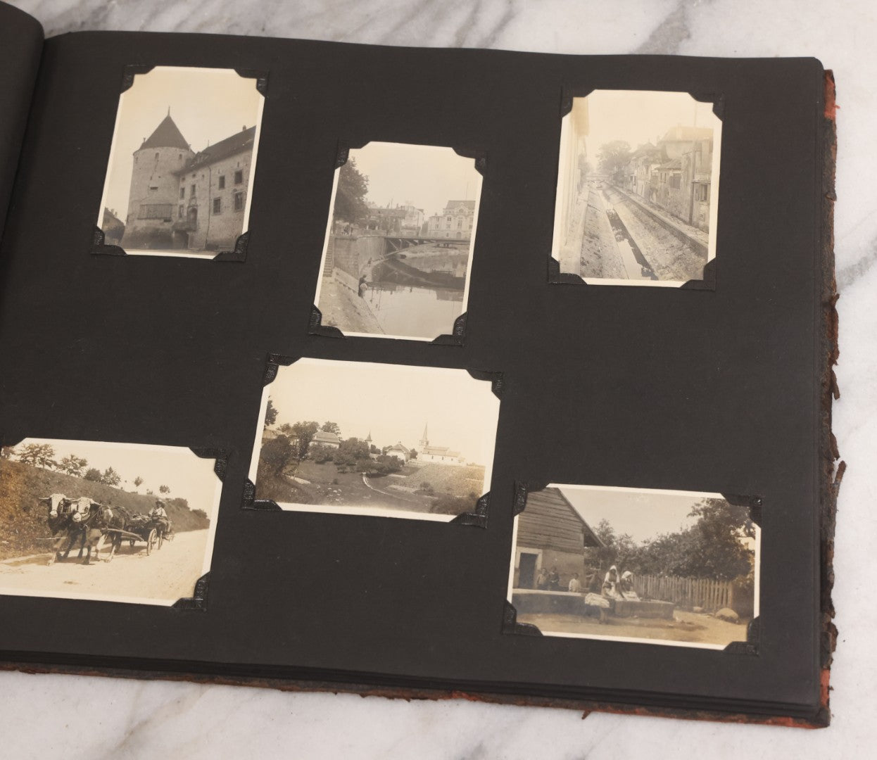 Lot 013 - Antique Snapshot Photo Album Containing 250+ Photographs Including Baseball Game & Player In An "Amherst" Jersey, Travel On Ship "Cape Diamond," Quebec, Italy, Hot Air Balloons, Early Passenger Airplane, Egyptian Pyramids And Sphinx, Circa 1920