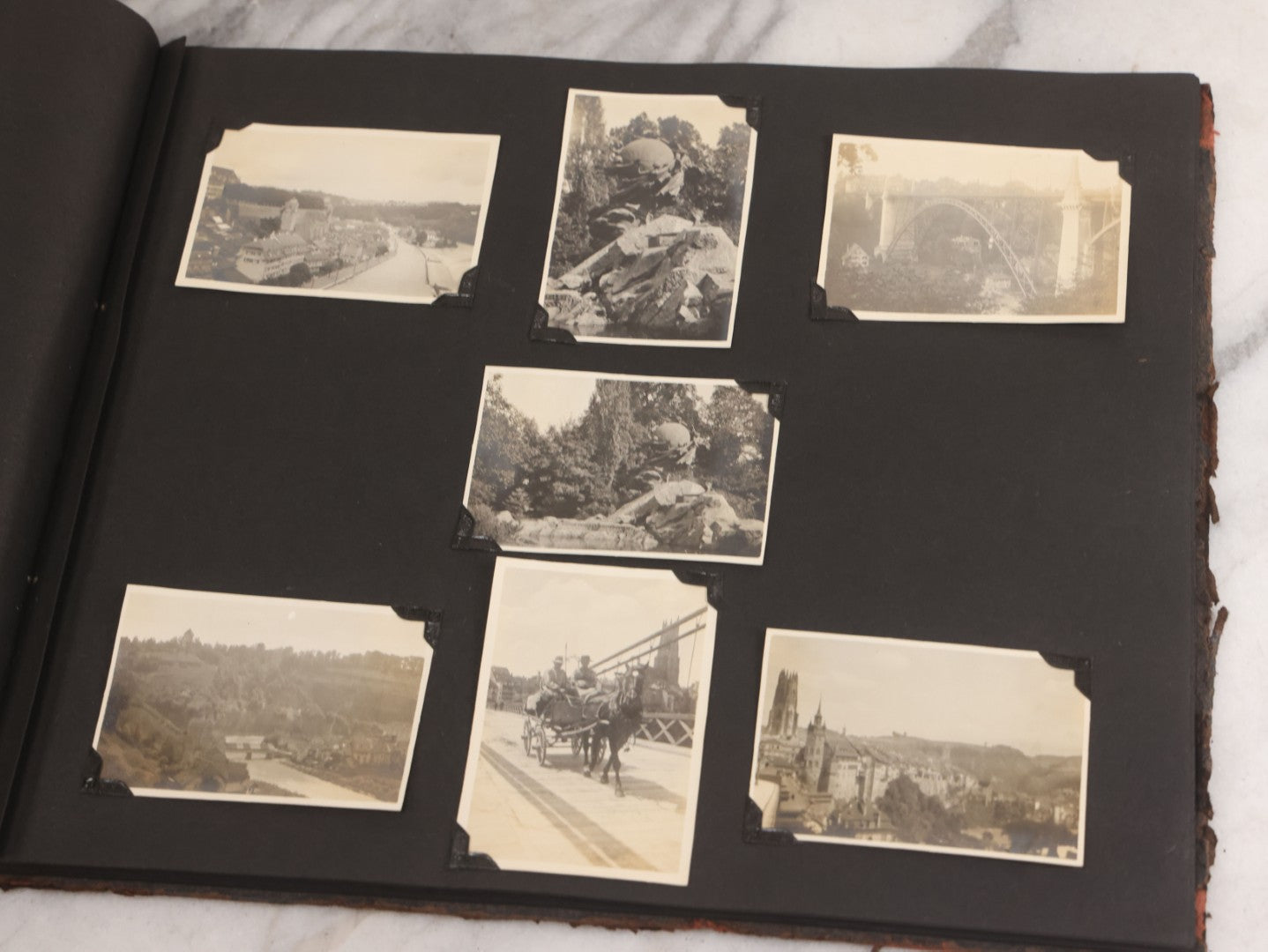 Lot 013 - Antique Snapshot Photo Album Containing 250+ Photographs Including Baseball Game & Player In An "Amherst" Jersey, Travel On Ship "Cape Diamond," Quebec, Italy, Hot Air Balloons, Early Passenger Airplane, Egyptian Pyramids And Sphinx, Circa 1920