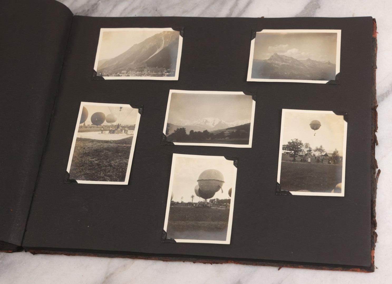 Lot 013 - Antique Snapshot Photo Album Containing 250+ Photographs Including Baseball Game & Player In An "Amherst" Jersey, Travel On Ship "Cape Diamond," Quebec, Italy, Hot Air Balloons, Early Passenger Airplane, Egyptian Pyramids And Sphinx, Circa 1920