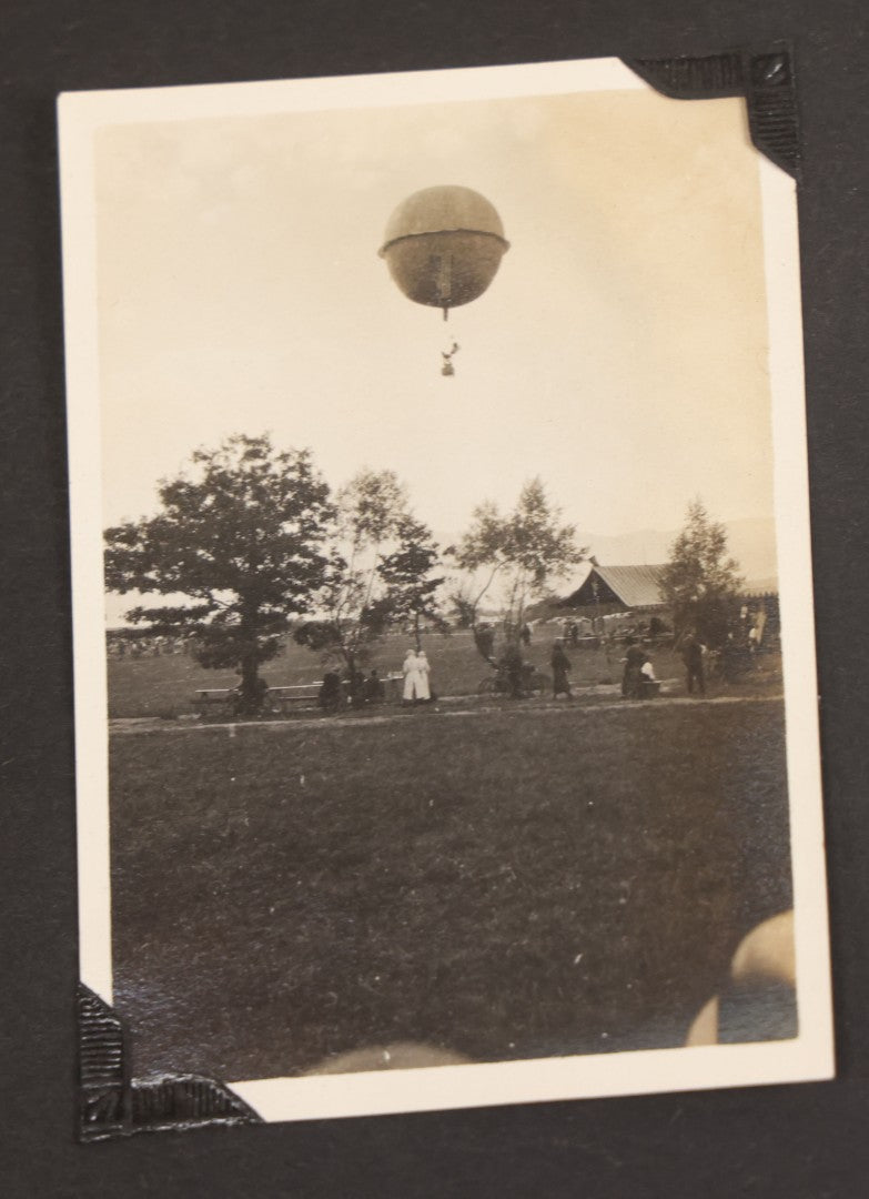 Lot 013 - Antique Snapshot Photo Album Containing 250+ Photographs Including Baseball Game & Player In An "Amherst" Jersey, Travel On Ship "Cape Diamond," Quebec, Italy, Hot Air Balloons, Early Passenger Airplane, Egyptian Pyramids And Sphinx, Circa 1920