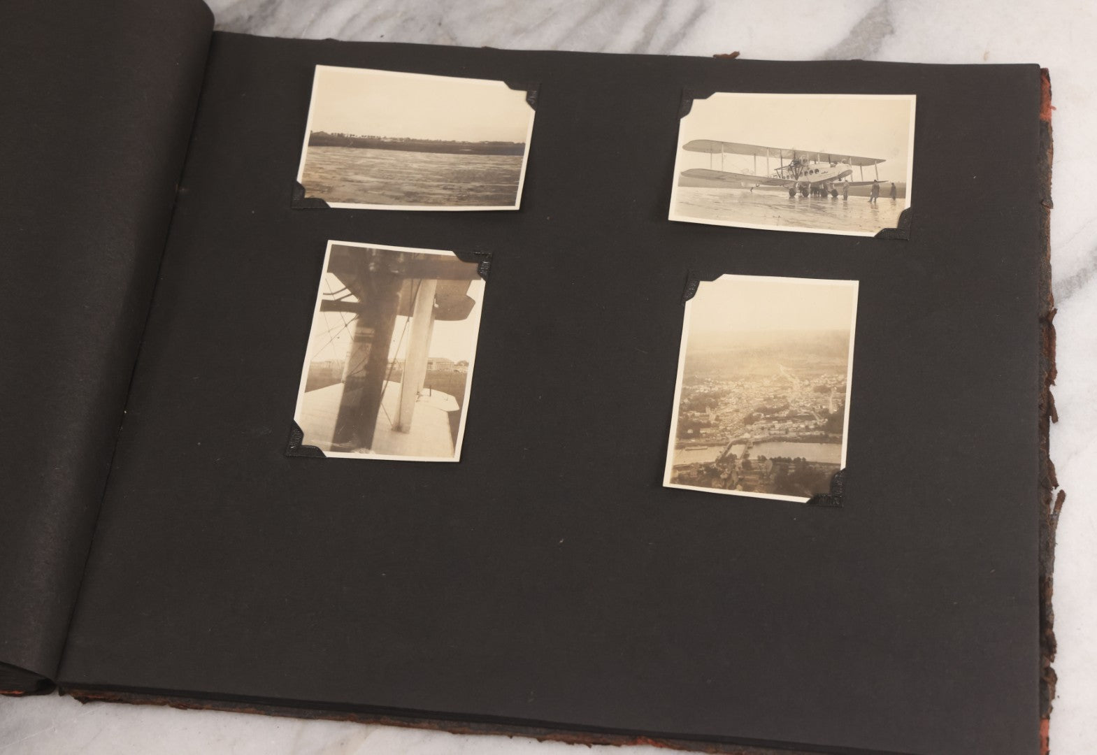 Lot 013 - Antique Snapshot Photo Album Containing 250+ Photographs Including Baseball Game & Player In An "Amherst" Jersey, Travel On Ship "Cape Diamond," Quebec, Italy, Hot Air Balloons, Early Passenger Airplane, Egyptian Pyramids And Sphinx, Circa 1920