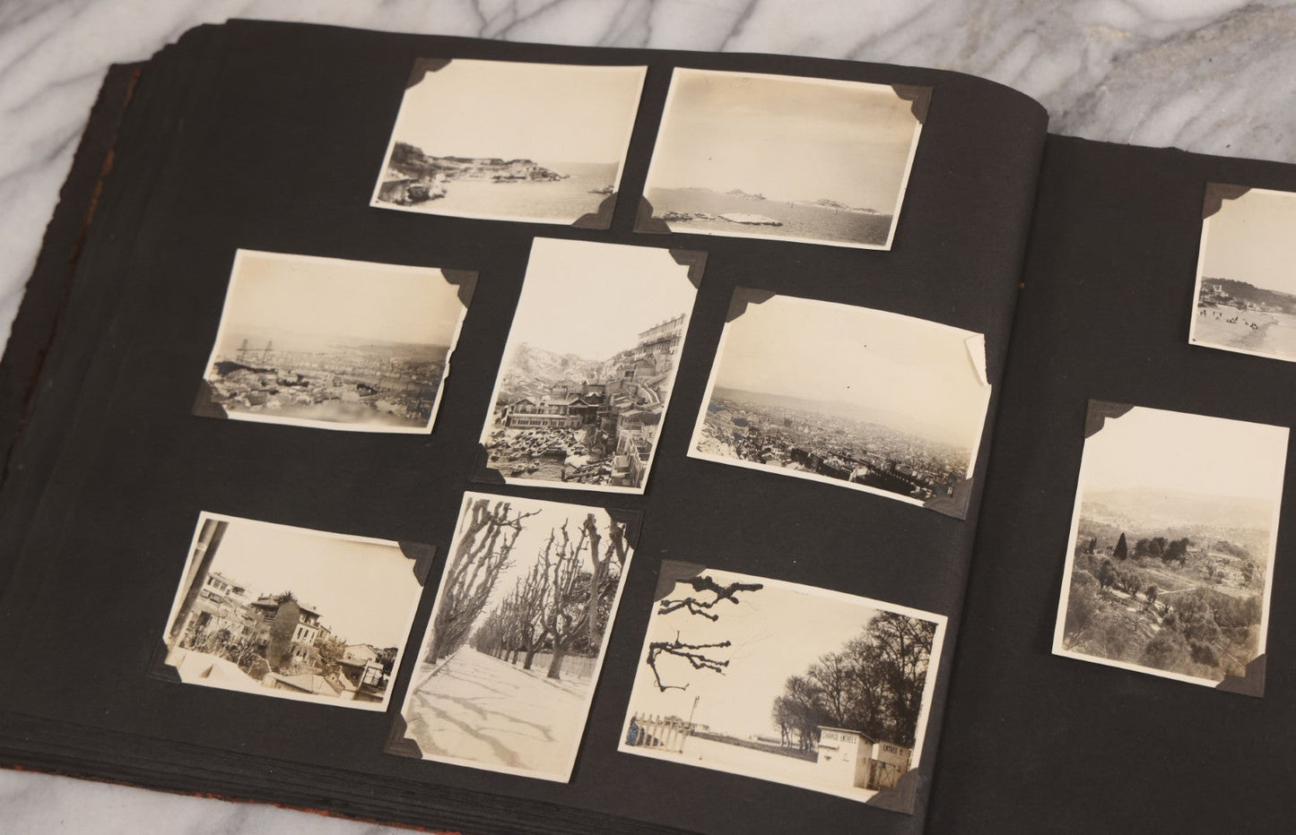 Lot 013 - Antique Snapshot Photo Album Containing 250+ Photographs Including Baseball Game & Player In An "Amherst" Jersey, Travel On Ship "Cape Diamond," Quebec, Italy, Hot Air Balloons, Early Passenger Airplane, Egyptian Pyramids And Sphinx, Circa 1920