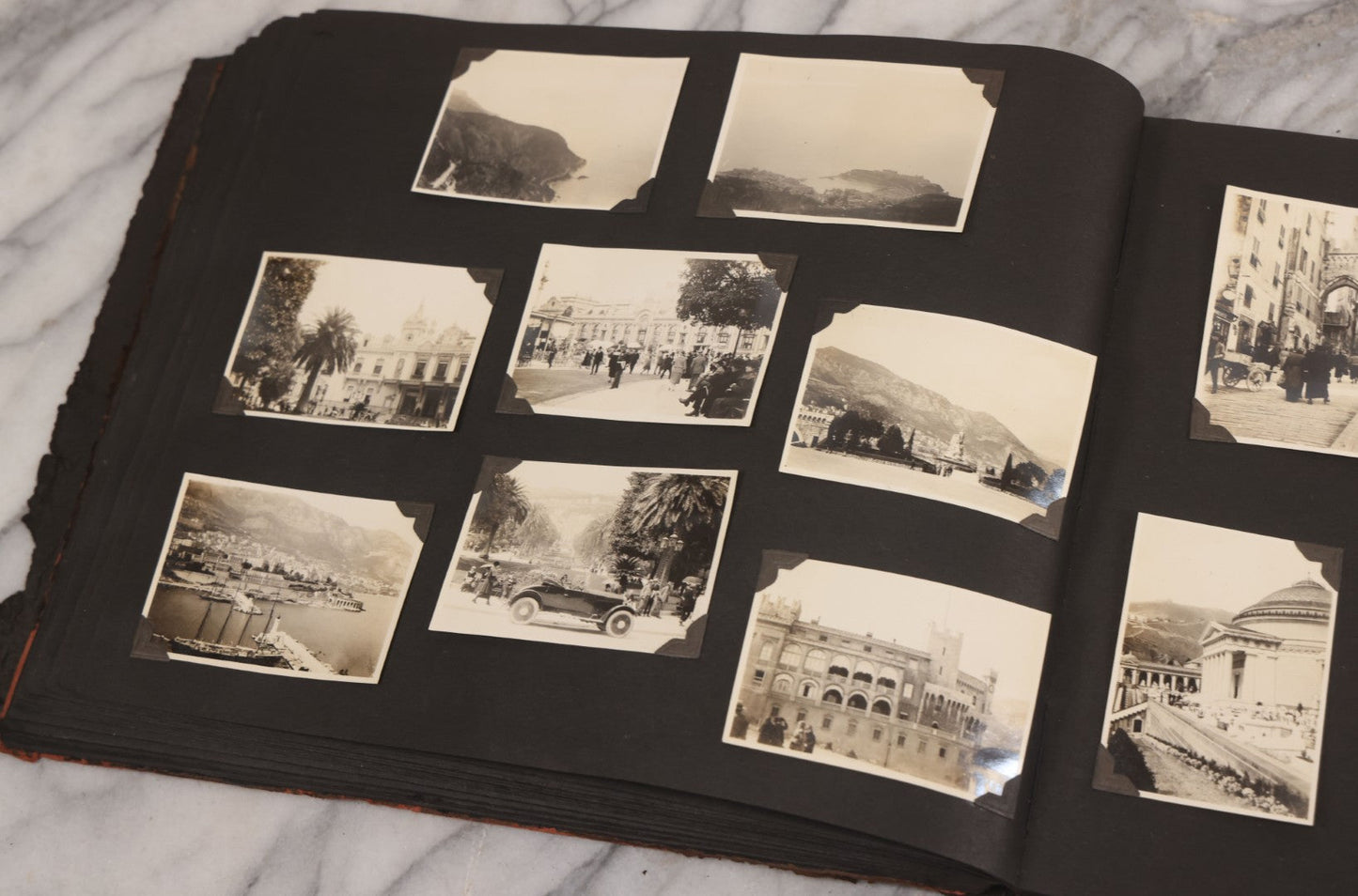 Lot 013 - Antique Snapshot Photo Album Containing 250+ Photographs Including Baseball Game & Player In An "Amherst" Jersey, Travel On Ship "Cape Diamond," Quebec, Italy, Hot Air Balloons, Early Passenger Airplane, Egyptian Pyramids And Sphinx, Circa 1920