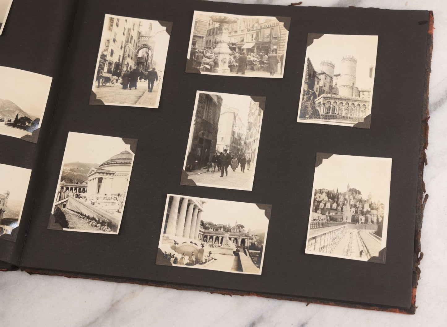 Lot 013 - Antique Snapshot Photo Album Containing 250+ Photographs Including Baseball Game & Player In An "Amherst" Jersey, Travel On Ship "Cape Diamond," Quebec, Italy, Hot Air Balloons, Early Passenger Airplane, Egyptian Pyramids And Sphinx, Circa 1920