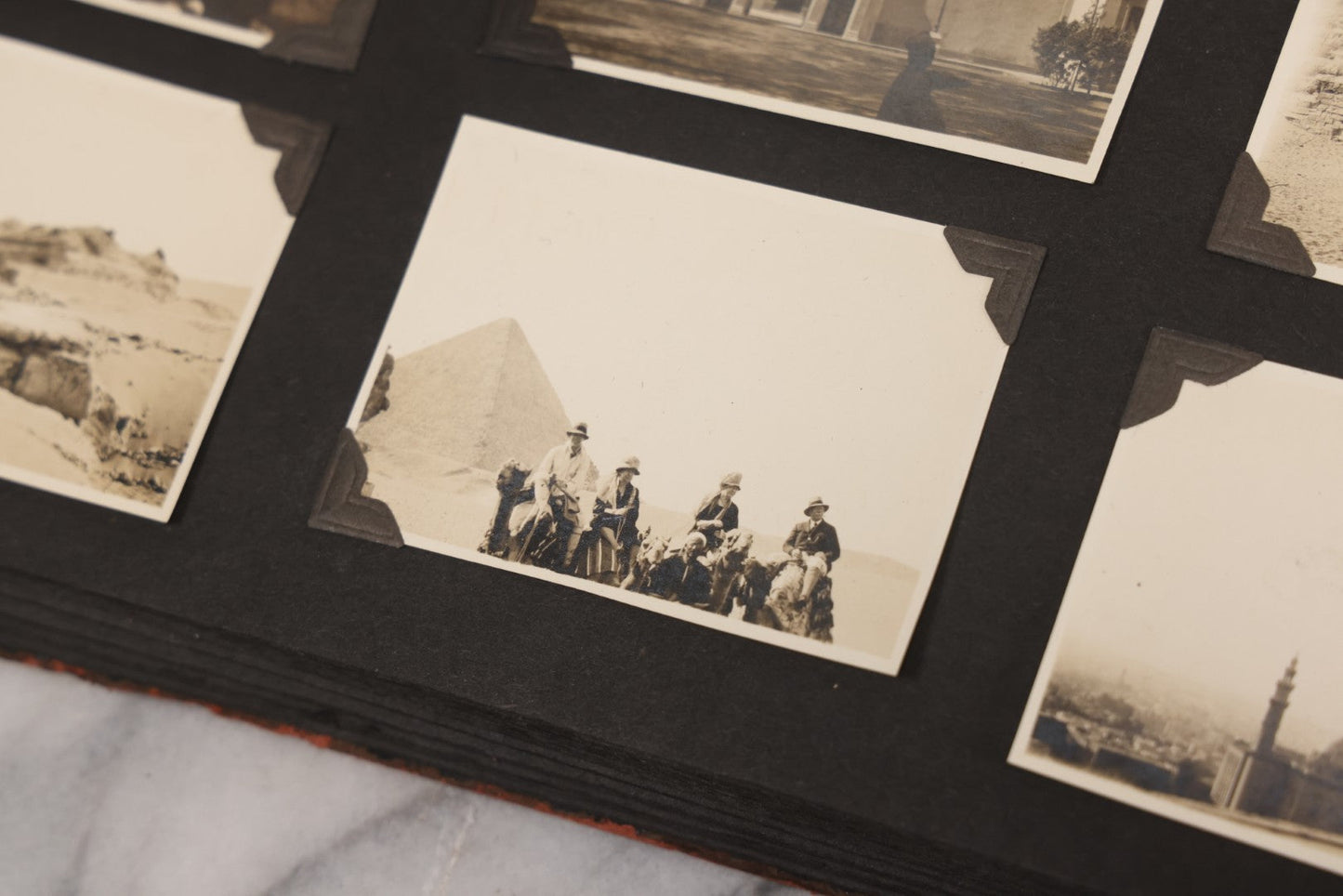 Lot 013 - Antique Snapshot Photo Album Containing 250+ Photographs Including Baseball Game & Player In An "Amherst" Jersey, Travel On Ship "Cape Diamond," Quebec, Italy, Hot Air Balloons, Early Passenger Airplane, Egyptian Pyramids And Sphinx, Circa 1920