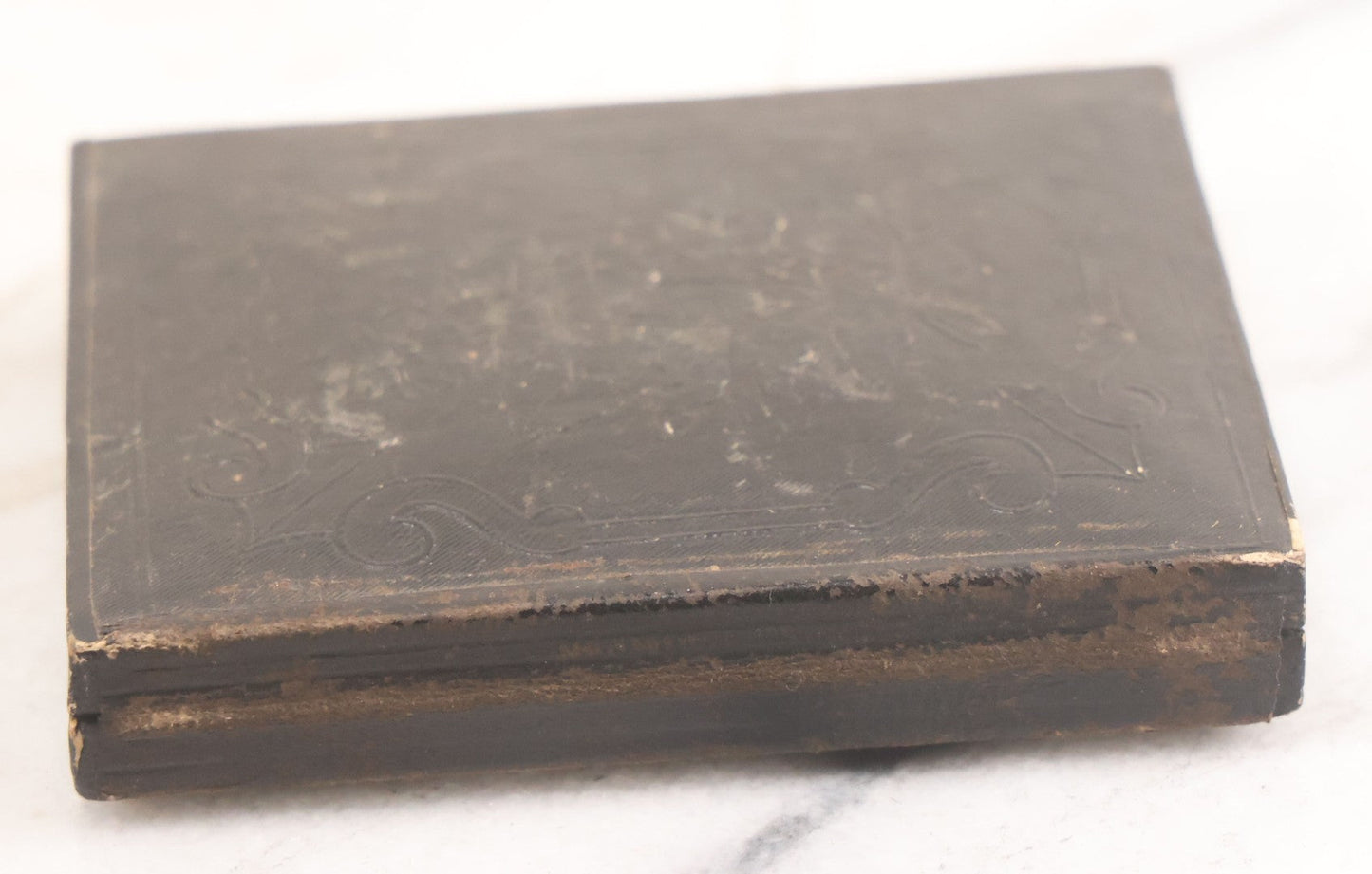 Lot 016 - Antique 1/6th Plate Tintype Photograph Of Young Boy Wearing Military Style Hat And Leaning Against Chair, In Full Intact Leatherette Union Case