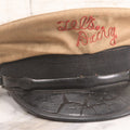 Lot 018 - Vintage "Tel's Dairy" Hand Embroidered Milkman's Cap With Red Stitching On Beige Fabric, Size 7-1/4