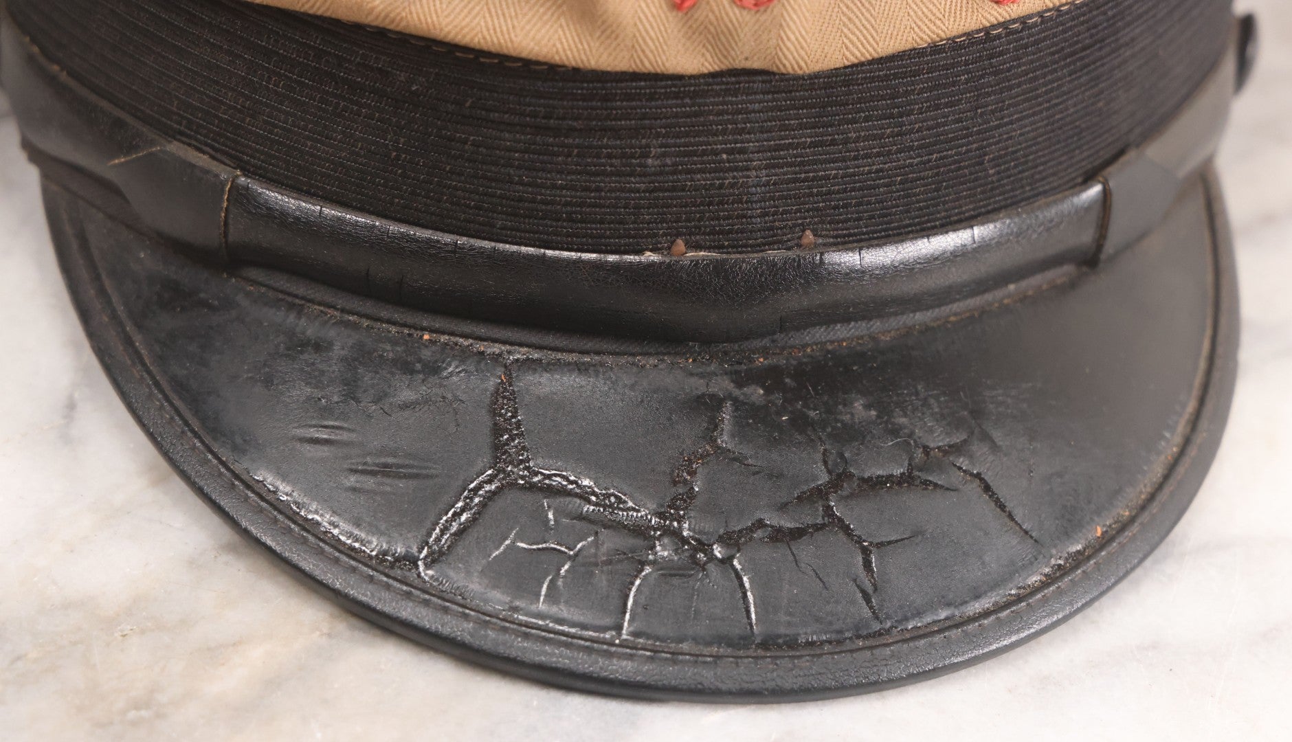 Lot 018 - Vintage "Tel's Dairy" Hand Embroidered Milkman's Cap With Red Stitching On Beige Fabric, Size 7-1/4