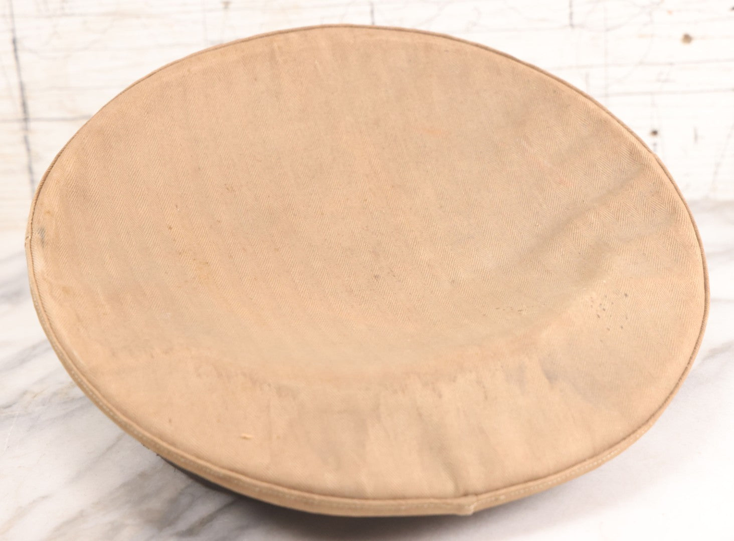 Lot 018 - Vintage "Tel's Dairy" Hand Embroidered Milkman's Cap With Red Stitching On Beige Fabric, Size 7-1/4