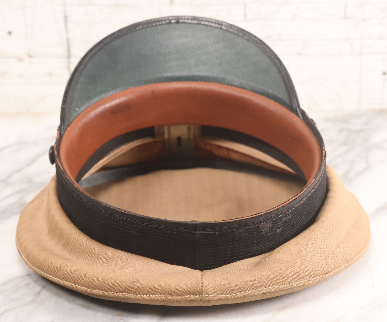 Lot 018 - Vintage "Tel's Dairy" Hand Embroidered Milkman's Cap With Red Stitching On Beige Fabric, Size 7-1/4