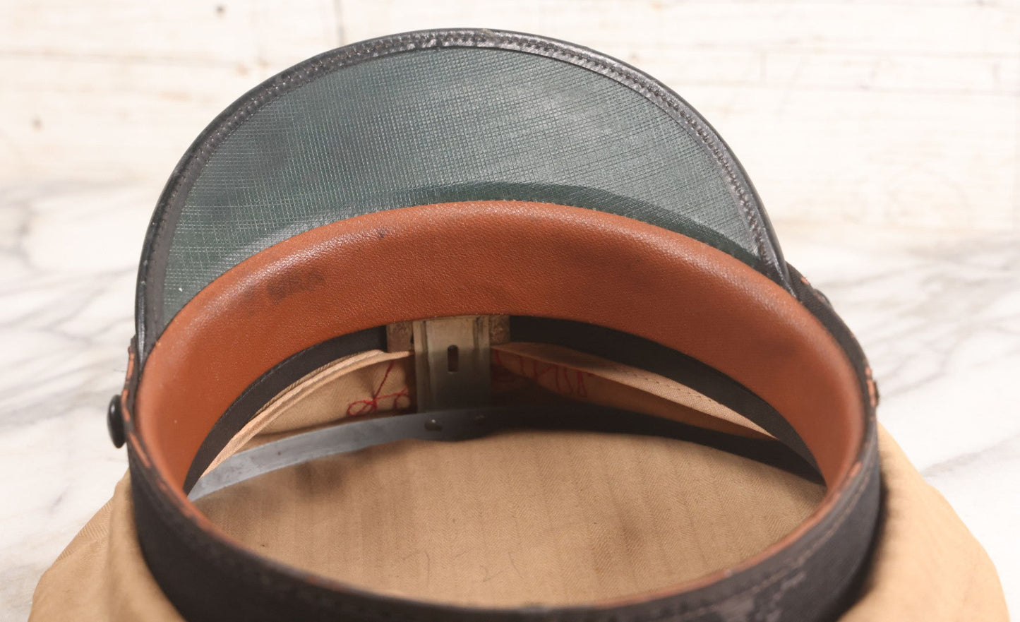 Lot 018 - Vintage "Tel's Dairy" Hand Embroidered Milkman's Cap With Red Stitching On Beige Fabric, Size 7-1/4