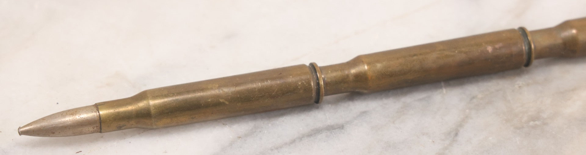 Lot 021 - Vintage Trench Art Bullet Shell Casing Brass Swagger Stick Cane, 23-1/4" Length