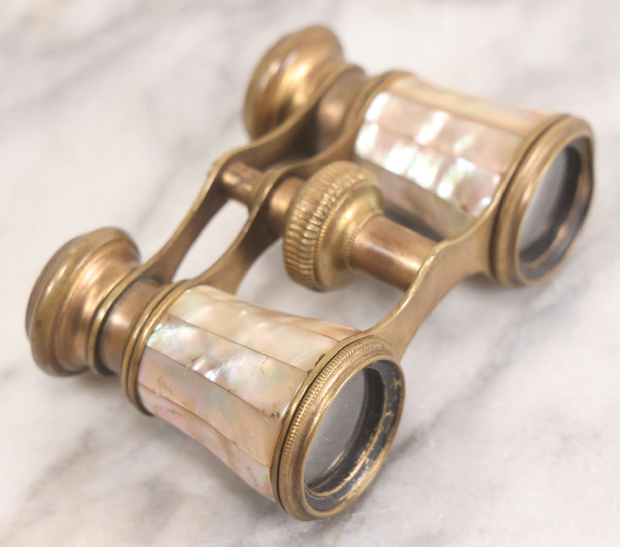 Lot 023 - Antique Pair Of Mother Of Pearl And Brass Opera Glasses Binoculars, Unmarked, Working Condition