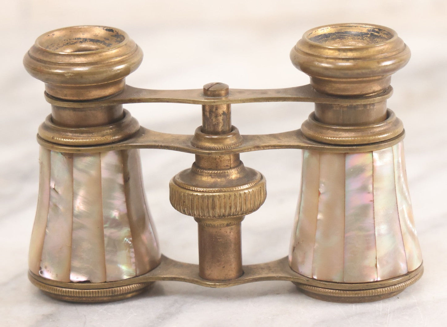 Lot 023 - Antique Pair Of Mother Of Pearl And Brass Opera Glasses Binoculars, Unmarked, Working Condition