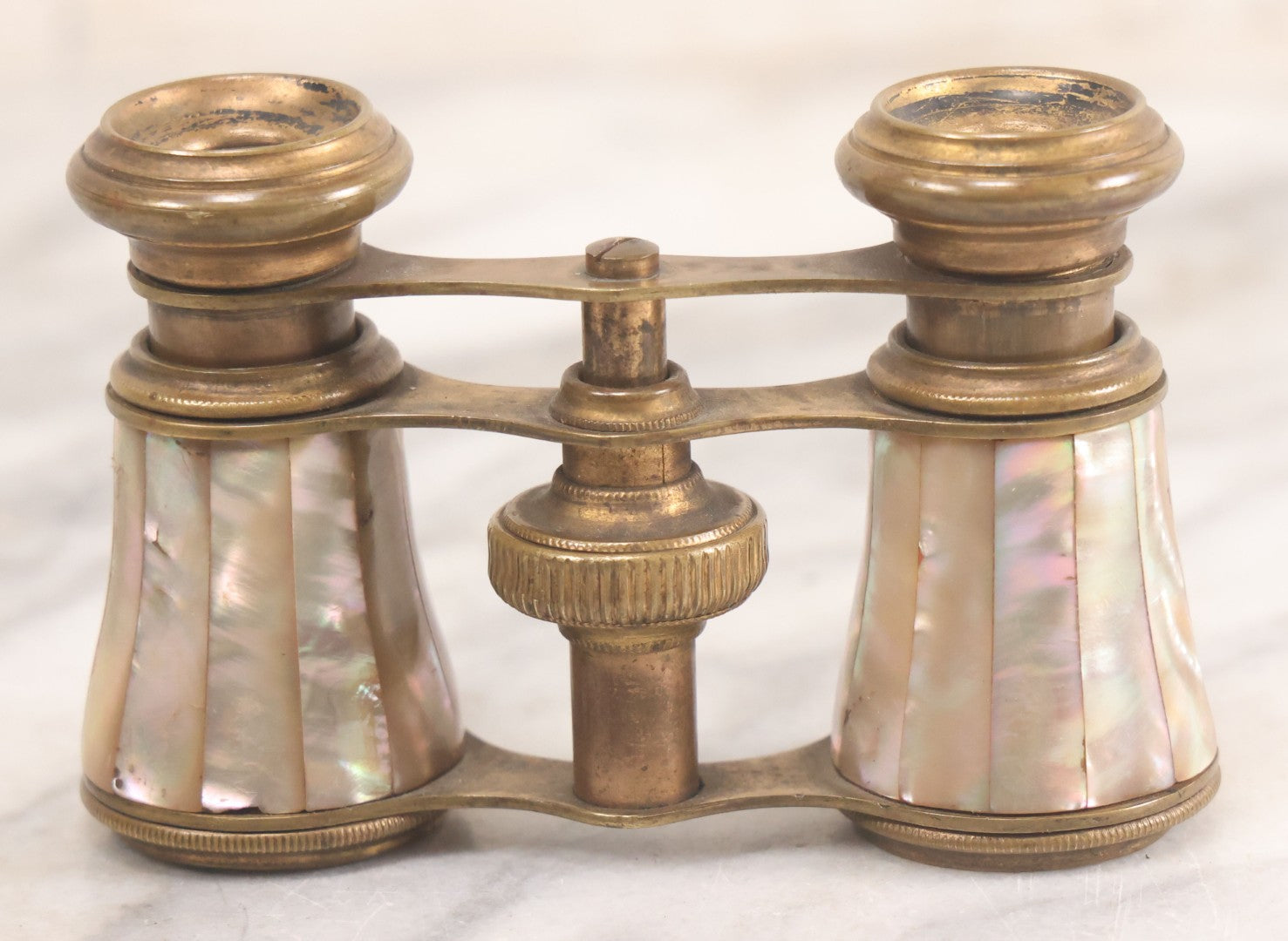 Lot 023 - Antique Pair Of Mother Of Pearl And Brass Opera Glasses Binoculars, Unmarked, Working Condition