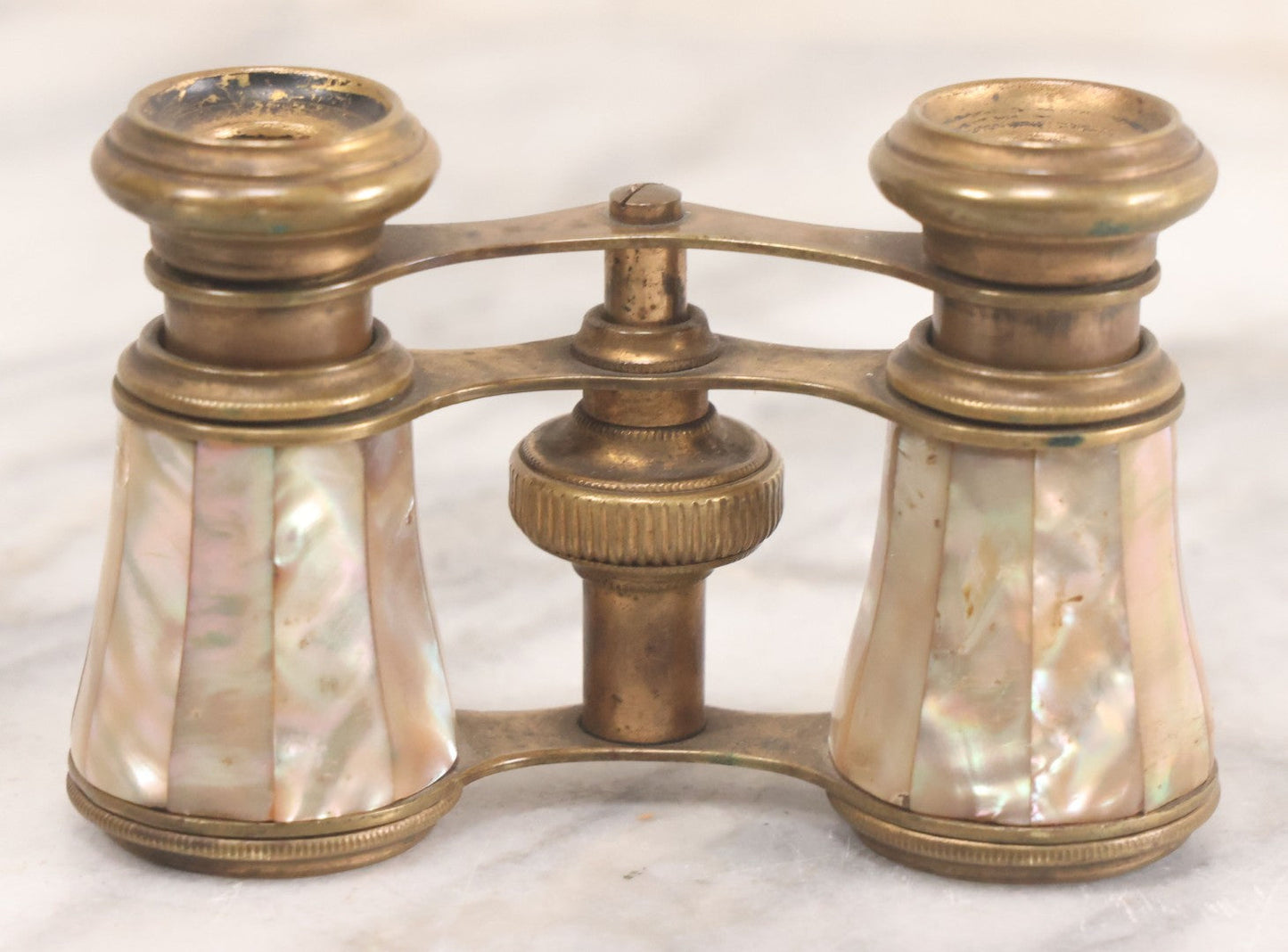 Lot 023 - Antique Pair Of Mother Of Pearl And Brass Opera Glasses Binoculars, Unmarked, Working Condition