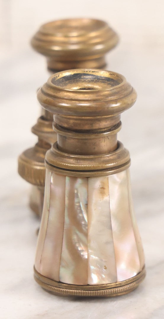 Lot 023 - Antique Pair Of Mother Of Pearl And Brass Opera Glasses Binoculars, Unmarked, Working Condition