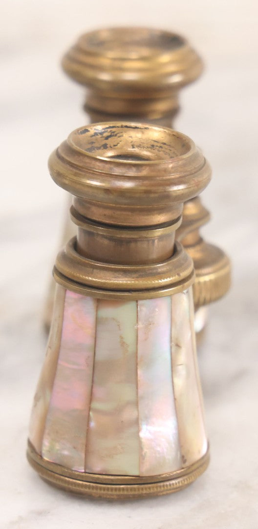 Lot 023 - Antique Pair Of Mother Of Pearl And Brass Opera Glasses Binoculars, Unmarked, Working Condition