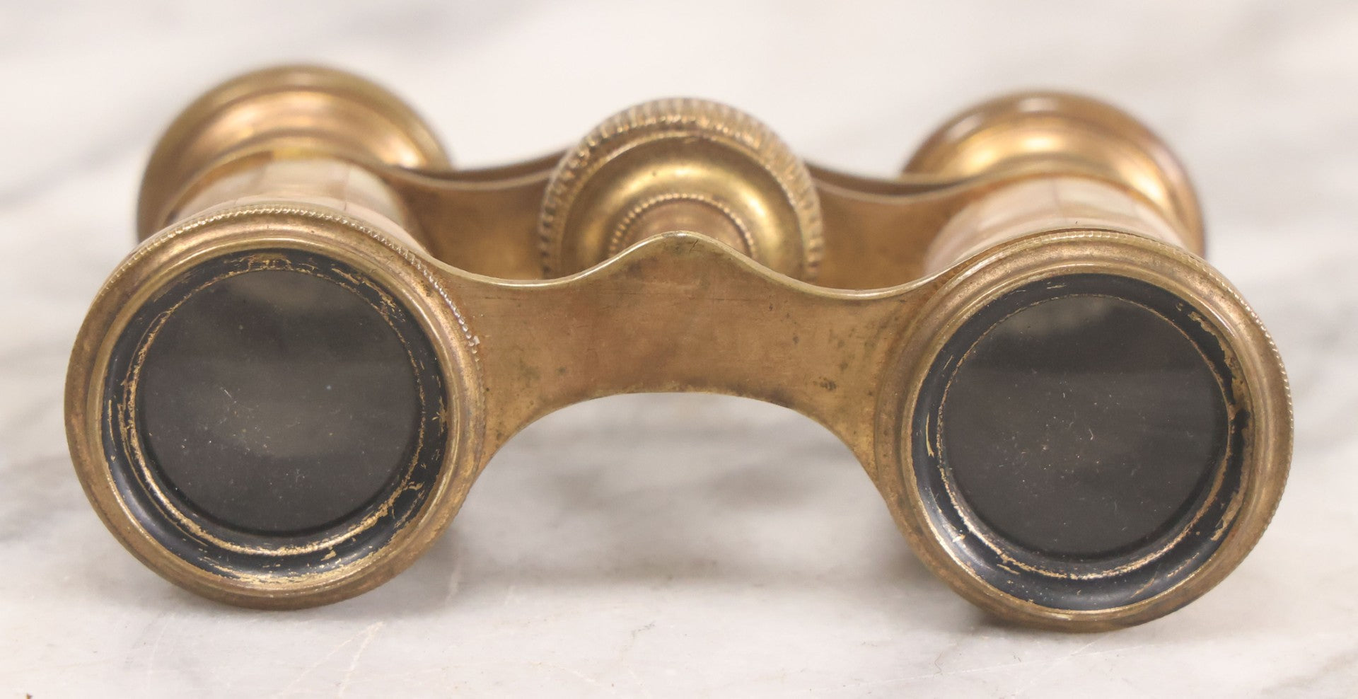Lot 023 - Antique Pair Of Mother Of Pearl And Brass Opera Glasses Binoculars, Unmarked, Working Condition