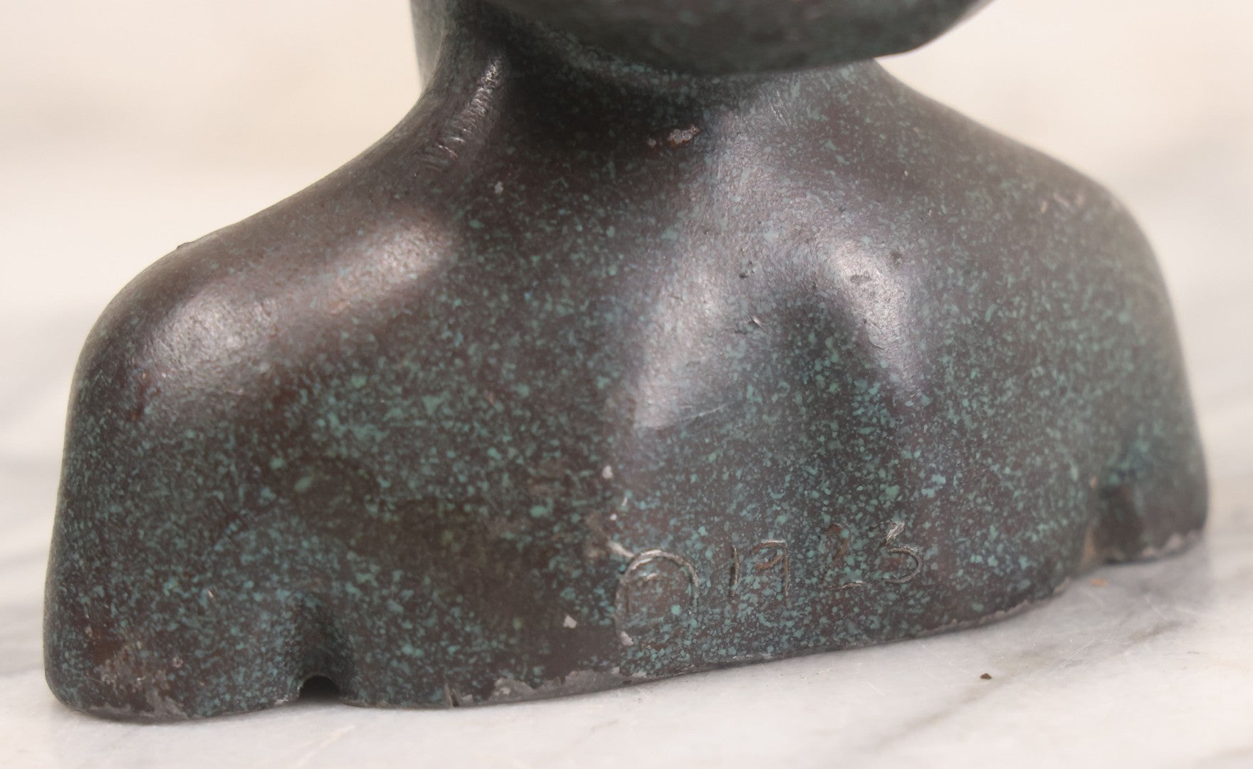 Lot 024 - Antique Art Deco Woman Head Bust Incense Burner With Speckled Green And Bronze Finish, Copyright 1923, 5" Height