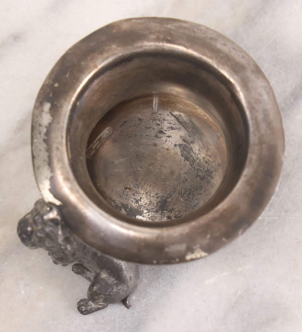 Lot 025 - Antique Souvenir Silverplate Metal Toothpick Holder With Bulldog Figure, Souvenir Of Statue Of Liberty, New York City, Manufactured By Kronheimer Oldenbusch & Co., 1-1/2" Height