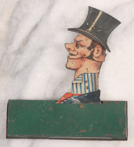 Lot 026 - Antique Pre-War German Tin Lithograph Mechanical Caricature Toy, Man In Tophat, As Found