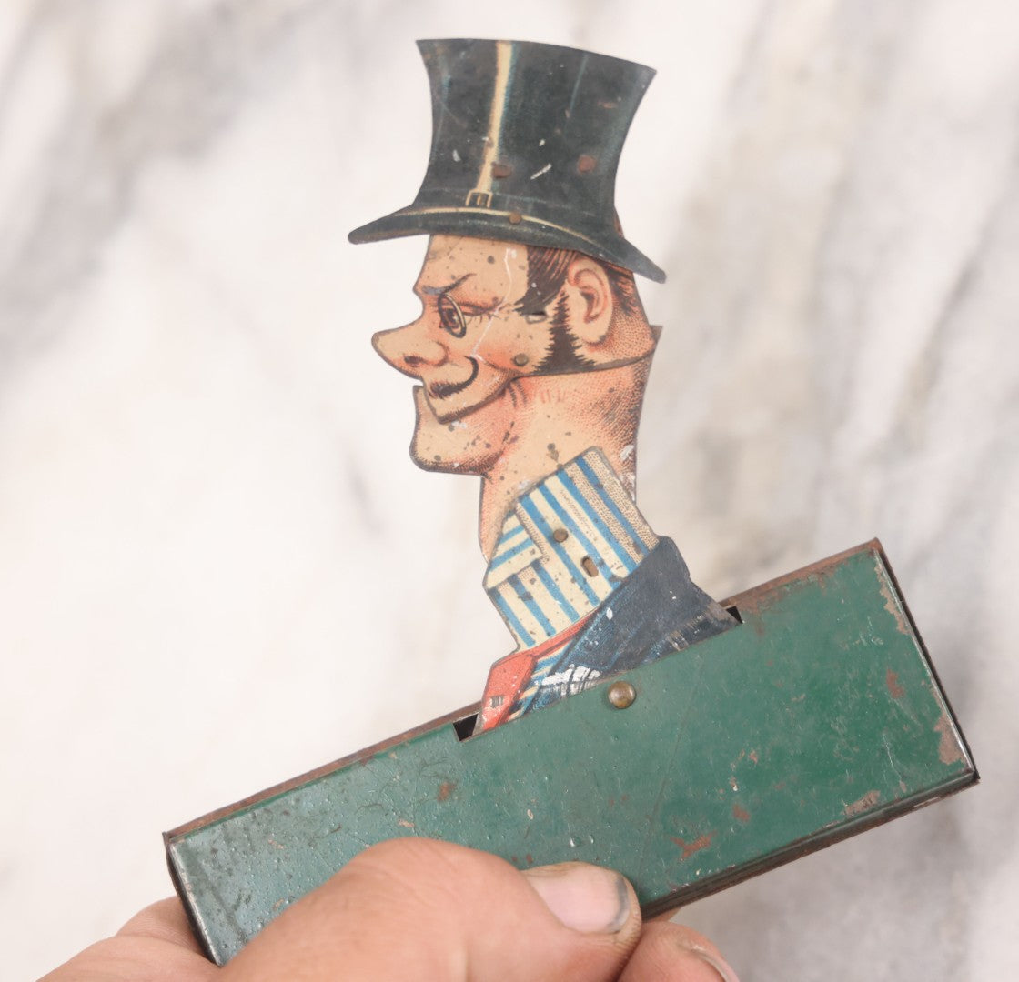 Lot 026 - Antique Pre-War German Tin Lithograph Mechanical Caricature Toy, Man In Tophat, As Found