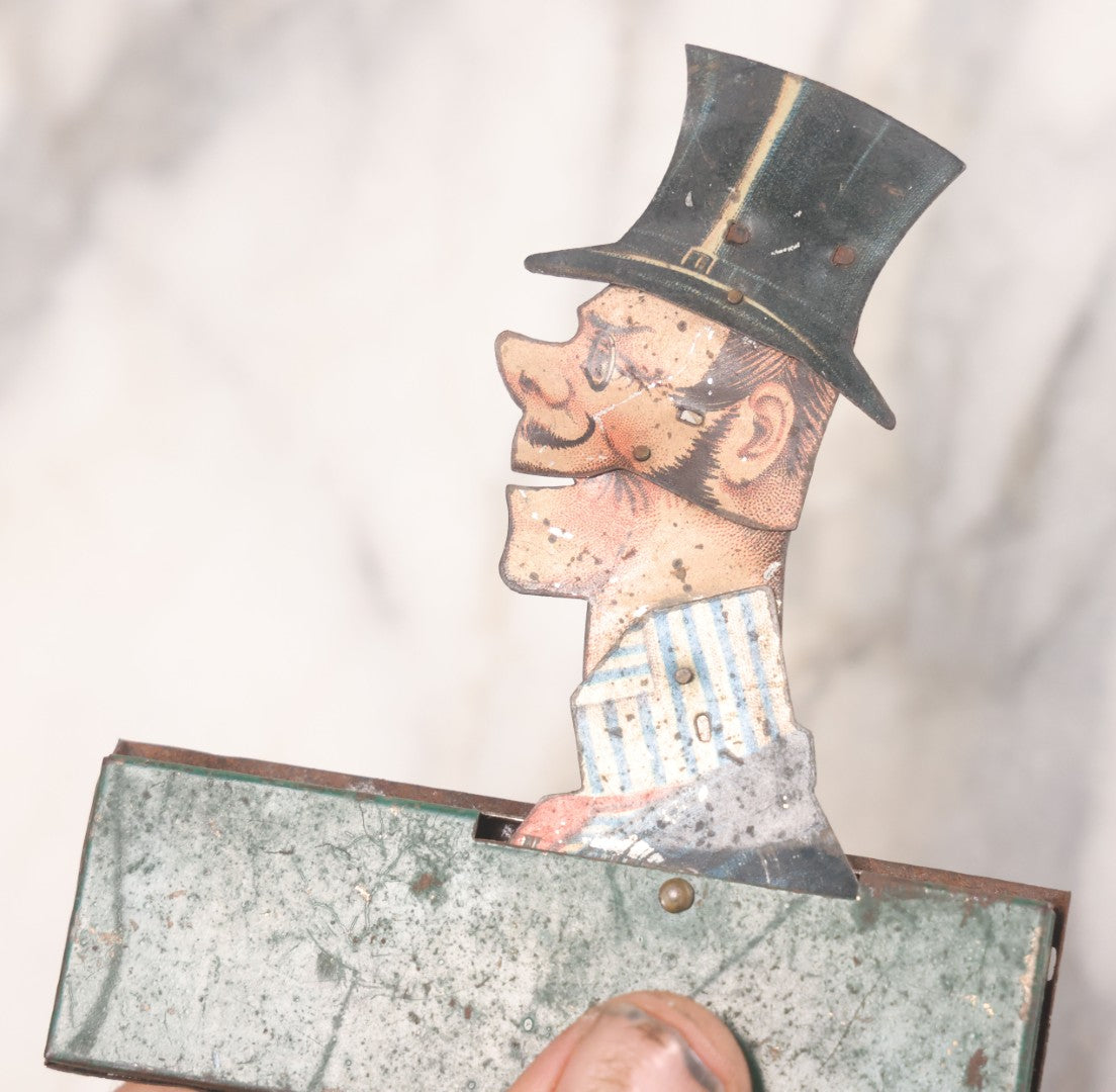 Lot 026 - Antique Pre-War German Tin Lithograph Mechanical Caricature Toy, Man In Tophat, As Found