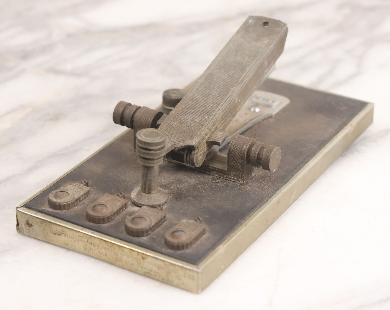 Lot 028 - Vintage Metal Novelty Desk Stapler With Morse Code Telegraph Key Form, Copyright 1967 By Criterion International Ltd.