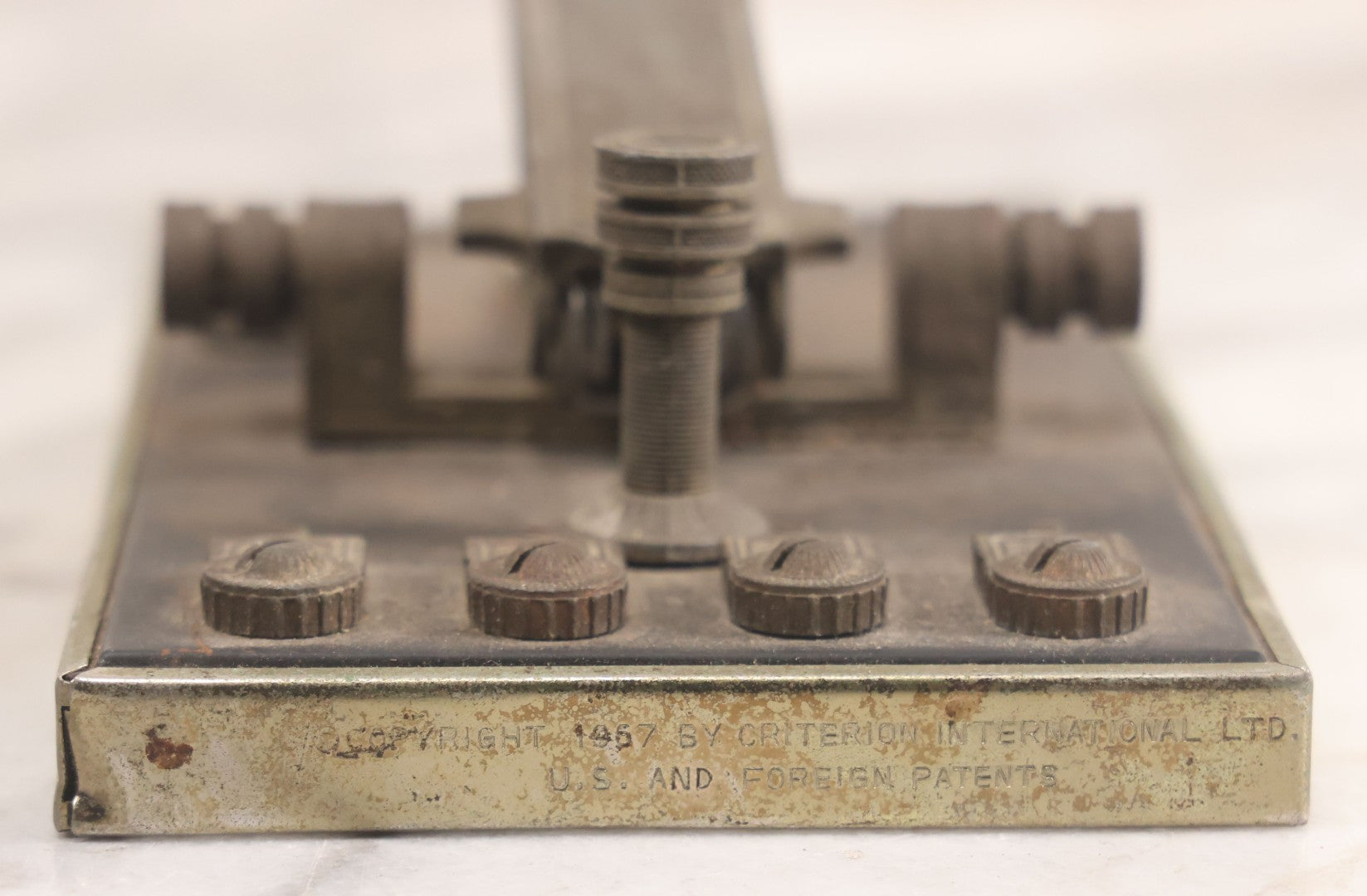 Lot 028 - Vintage Metal Novelty Desk Stapler With Morse Code Telegraph Key Form, Copyright 1967 By Criterion International Ltd.