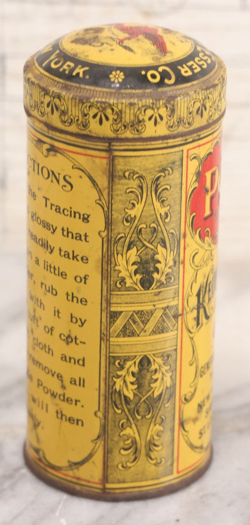 Lot 030 - Antique Lithographed Tin With Contents, Pounce Powder For Tracing Cloth, Manufactured By Keuffel & Esser Co., New York City, 4-7/8" Height