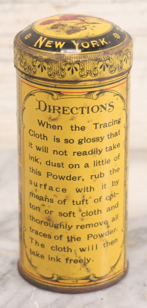 Lot 030 - Antique Lithographed Tin With Contents, Pounce Powder For Tracing Cloth, Manufactured By Keuffel & Esser Co., New York City, 4-7/8" Height