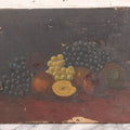 Lot 031 - Antique 19th Century Oil On Canvas Still Life Painting Of Fruit, Apples, Grapes, Etc., Note Heavy Wear And Tear, Poor Condition, Artist Signed Lower Right, Illegible, 20" x 14"