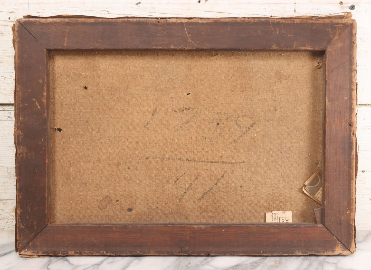 Lot 031 - Antique 19th Century Oil On Canvas Still Life Painting Of Fruit, Apples, Grapes, Etc., Note Heavy Wear And Tear, Poor Condition, Artist Signed Lower Right, Illegible, 20" x 14"