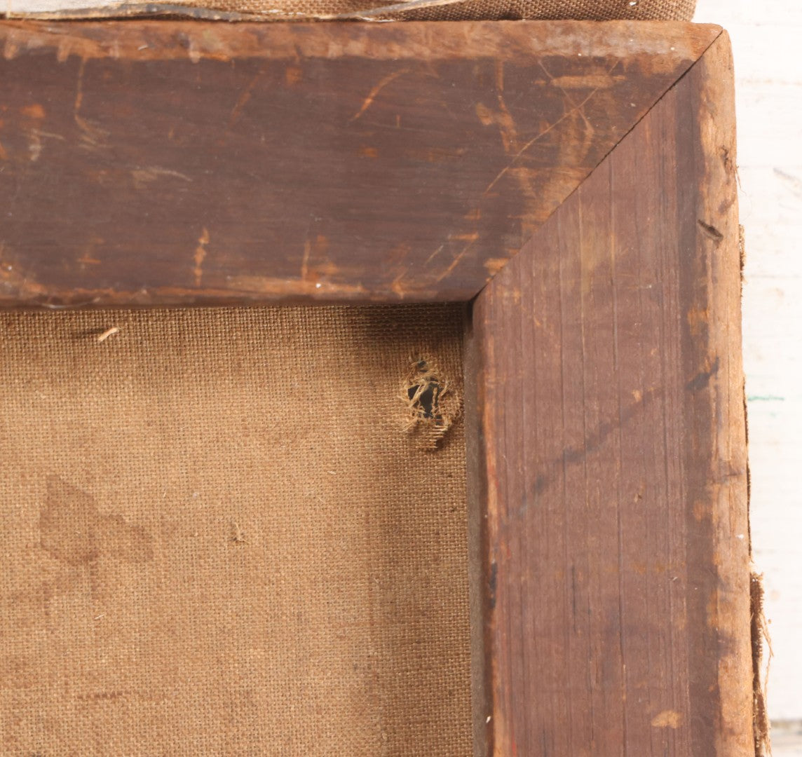 Lot 031 - Antique 19th Century Oil On Canvas Still Life Painting Of Fruit, Apples, Grapes, Etc., Note Heavy Wear And Tear, Poor Condition, Artist Signed Lower Right, Illegible, 20" x 14"