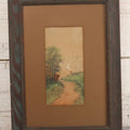 Lot 033 - Antique Watercolor Landscape Painting Of A Dirt Trail Leading To A Cabin With Smoking Chimney, Trees And Fall Foliage, Artist Signed Jones, Lower Right, In Frame, 12-1/4" x 16-5/8"
