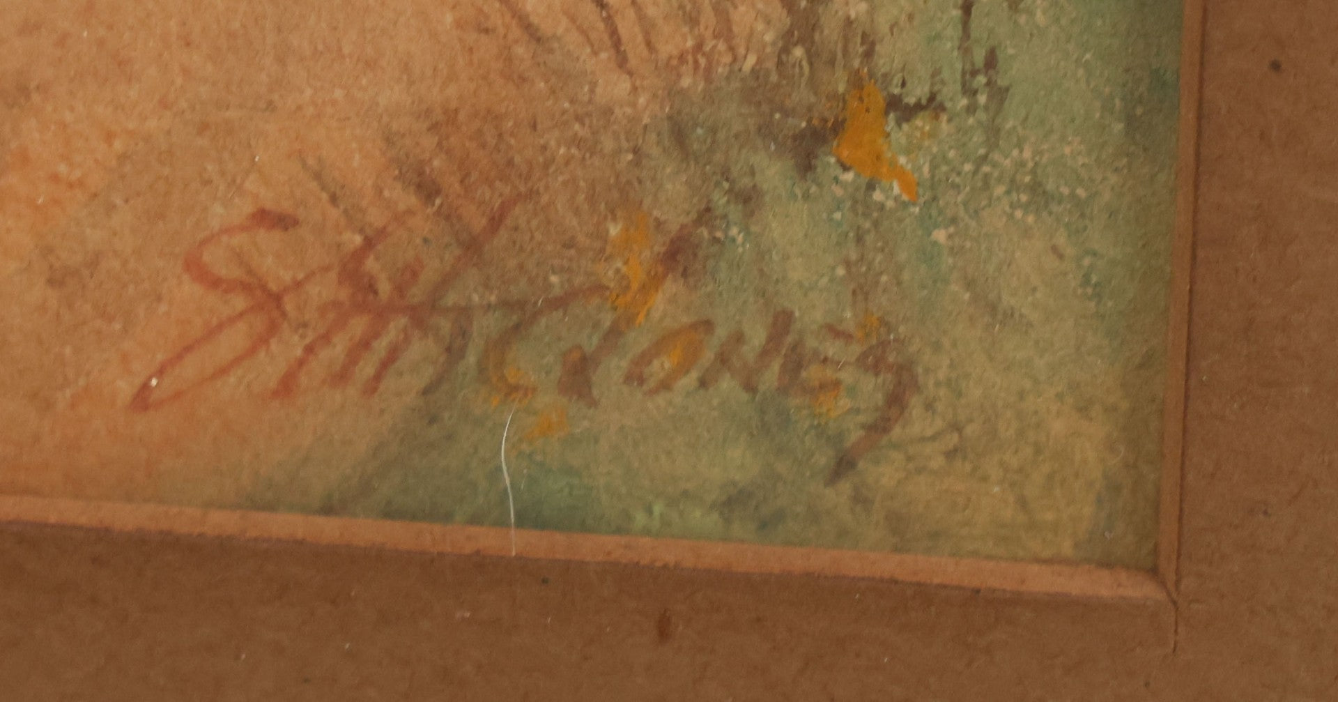 Lot 033 - Antique Watercolor Landscape Painting Of A Dirt Trail Leading To A Cabin With Smoking Chimney, Trees And Fall Foliage, Artist Signed Jones, Lower Right, In Frame, 12-1/4" x 16-5/8"