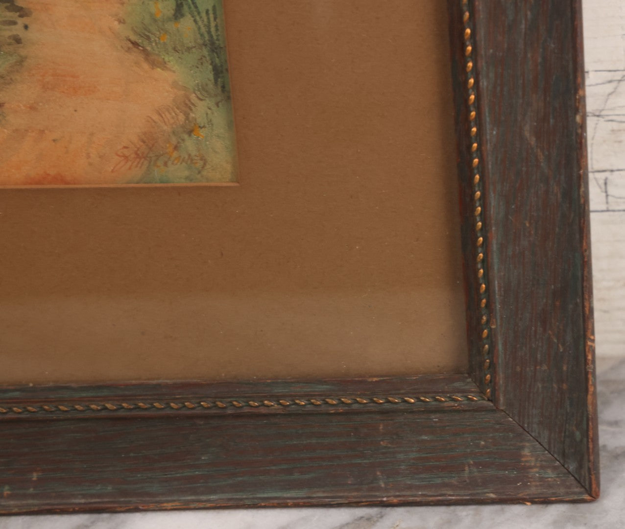 Lot 033 - Antique Watercolor Landscape Painting Of A Dirt Trail Leading To A Cabin With Smoking Chimney, Trees And Fall Foliage, Artist Signed Jones, Lower Right, In Frame, 12-1/4" x 16-5/8"