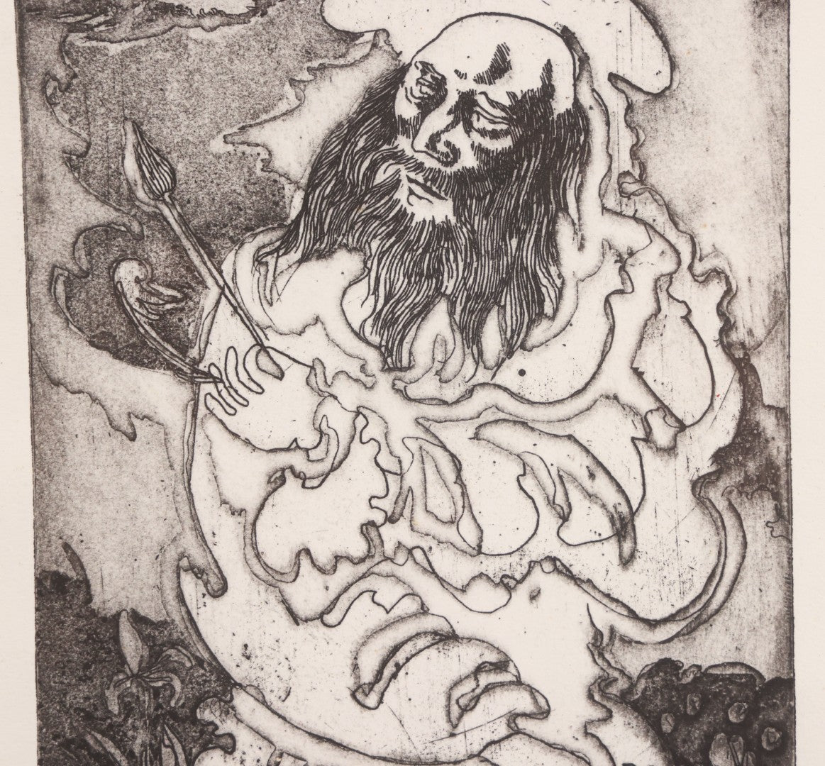 Lot 034 - Vintage Etching Numbered Artist Proof Print 9/15 Of Leonardo Da Vinci, Titled "Leonardo In The Marshes," Artist Signed A. Senna Lower Right, With "Merry Christmas" Inscription, Dated 1973, In Modern Frame, 11-3/4" x 16-1/2"