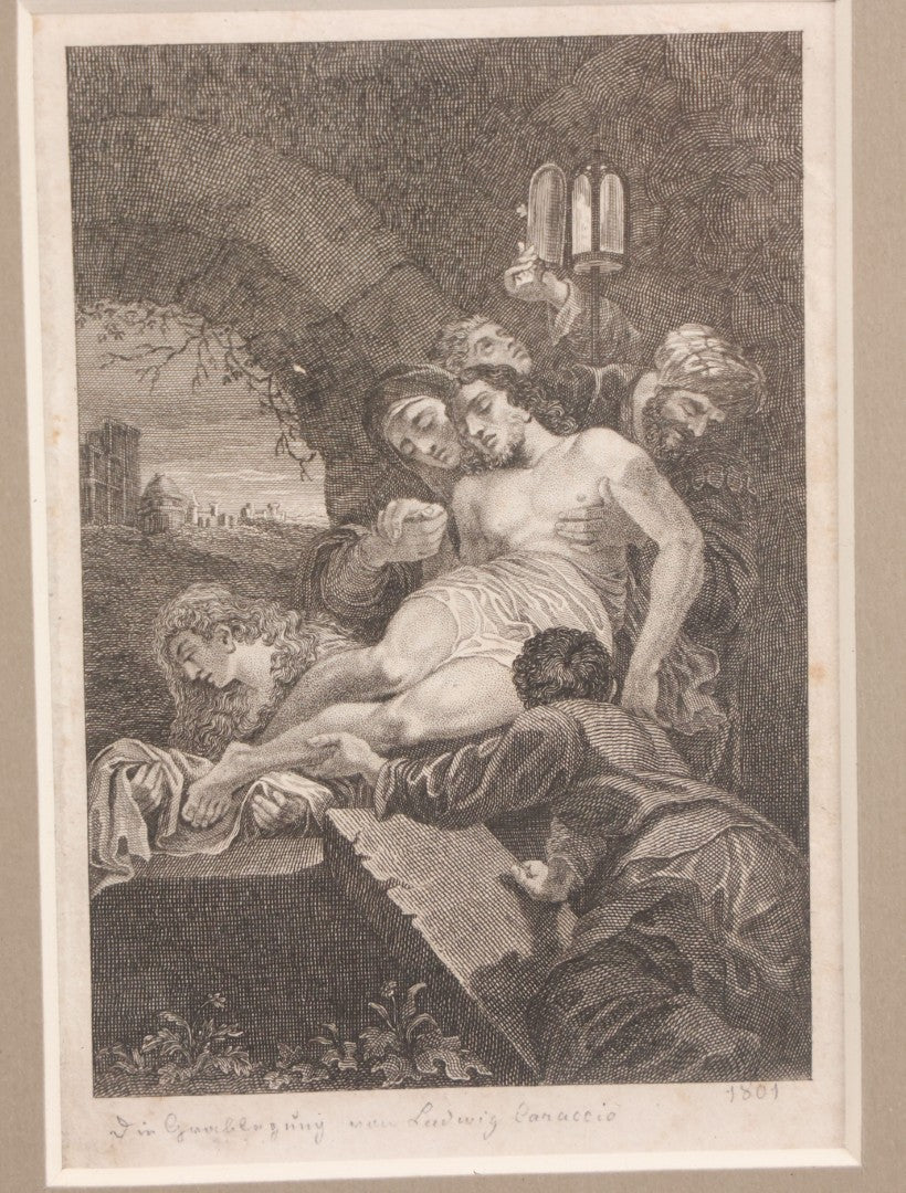 Lot 035 - Antique 19th Century German Engraving Of "The Lamentation Over The Dead Christ," After Ludwig Caraccio, 1801, In Modern Frame, 8-1/4" x 9-1/4"