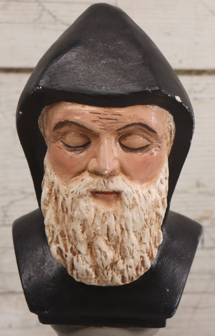 Lot 038 - Vintage Chalkware Religious Bust Of Saint Charbel, "Miracle Monk Of Lebanon," Patron Saint Of Lebanon Maronite Monk And Priest Born Youssef Antoun Makhlouf, Copyright 1983 by M. Scott, 10-1/2" Height