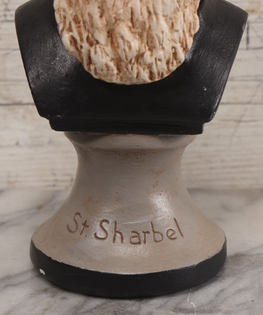 Lot 038 - Vintage Chalkware Religious Bust Of Saint Charbel, "Miracle Monk Of Lebanon," Patron Saint Of Lebanon Maronite Monk And Priest Born Youssef Antoun Makhlouf, Copyright 1983 by M. Scott, 10-1/2" Height
