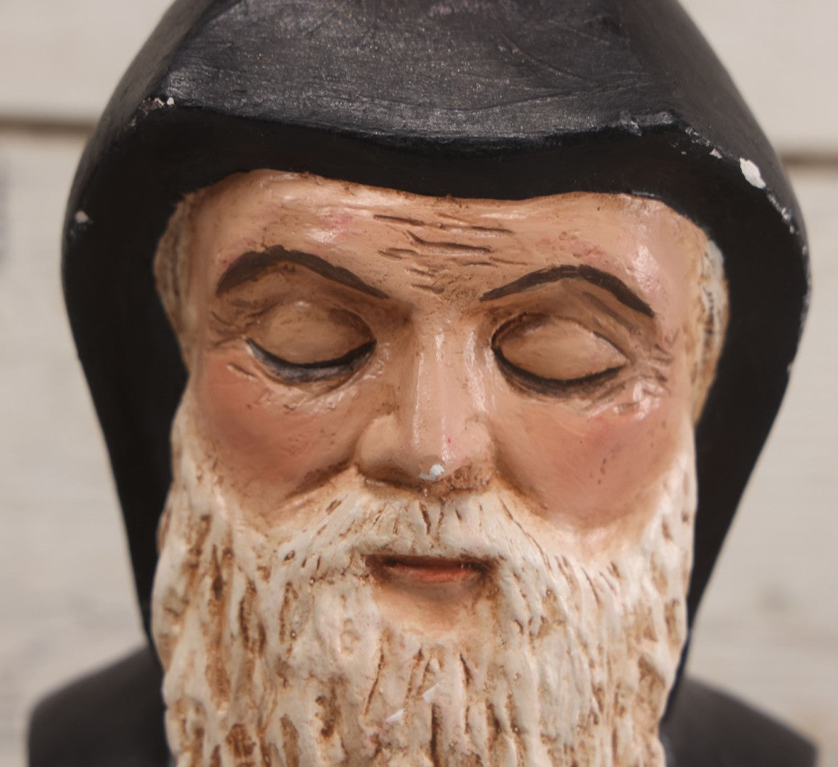 Lot 038 - Vintage Chalkware Religious Bust Of Saint Charbel, "Miracle Monk Of Lebanon," Patron Saint Of Lebanon Maronite Monk And Priest Born Youssef Antoun Makhlouf, Copyright 1983 by M. Scott, 10-1/2" Height