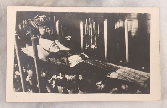 Lot 039 - Antique Funeral Photograph Of A Priest Or Bishop Lying In State, In Coffin, Surrounded By Candles