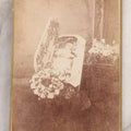 Lot 040 - Antique Victorian Post Mortem Cabinet Card Photograph Of A Deceased Infant In White Casket Surrounded By Flowers, Fitton, Photographer, Worcester, Massachusetts