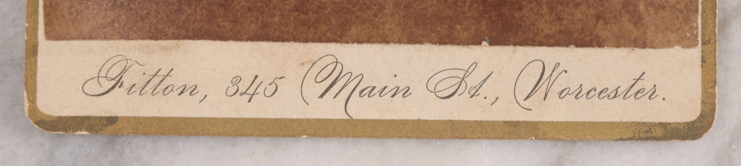 Lot 040 - Antique Victorian Post Mortem Cabinet Card Photograph Of A Deceased Infant In White Casket Surrounded By Flowers, Fitton, Photographer, Worcester, Massachusetts