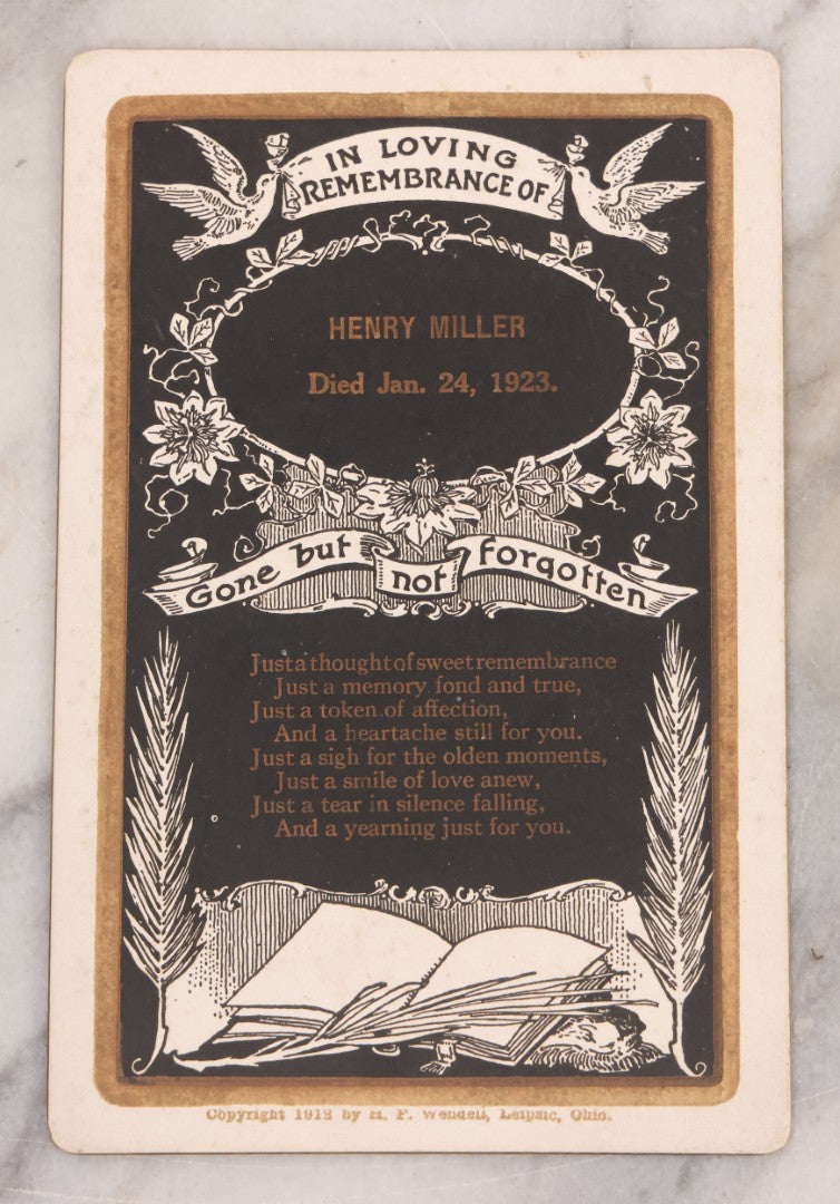 Lot 042 - Grouping Of Three Antique Cabinet Card Memorial Remembrance Cards For John W. Eldredge (Died August 5,1896, Aged 2 Years, With Photo), George W. Curtis (Died June 21, 1892, Aged 73 Years), And Henry Miller (Died January 24, 1923)